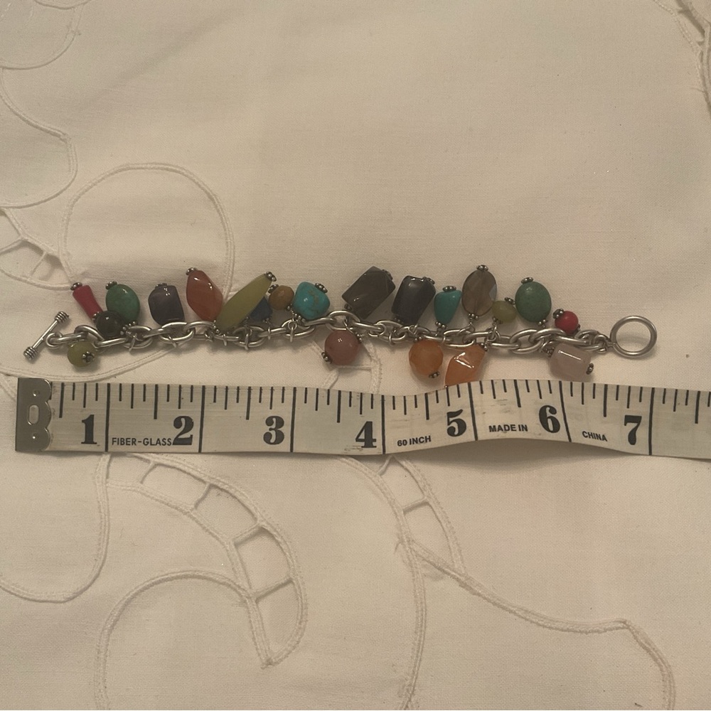 Vtg. 925 Solid Sterling Silver Multi-Stone Toggle… - image 4